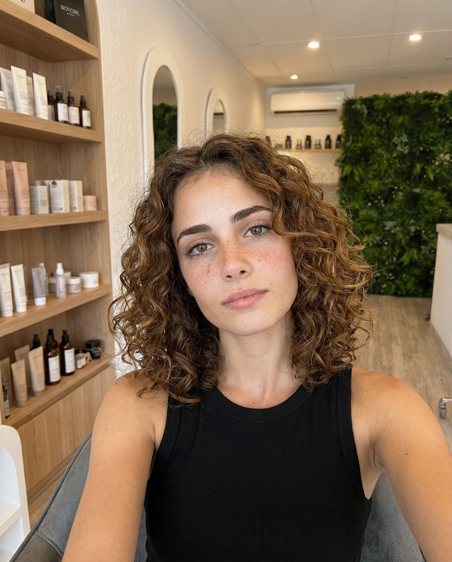 Chestnut curly bob